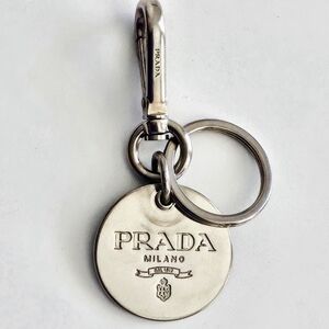 Prada Silver Round Metal Bag Charm / Key Chain